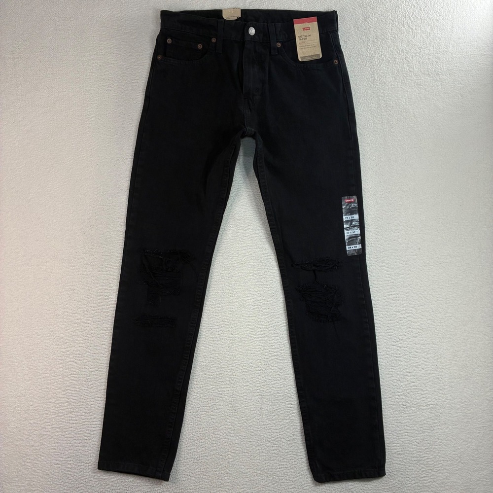Levis 512 Slim Taper Jeans Men 29x30 Black Stretch Distressed Casual Denim NWT